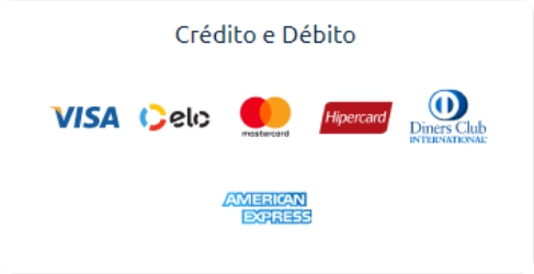 Cartões de débitos e créditos aceitos: visa, 
                            elo, mastercard, hypercard, diners club e 
                            american express
